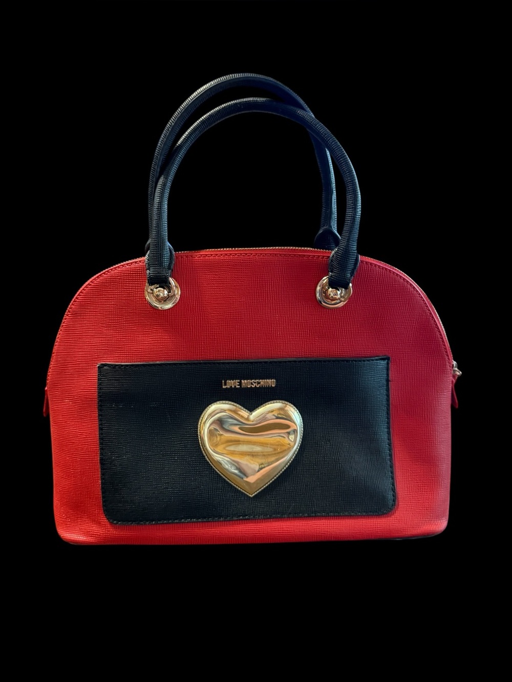 Love Moschino Red Satchel with Black Front Pocket and Gold Heart